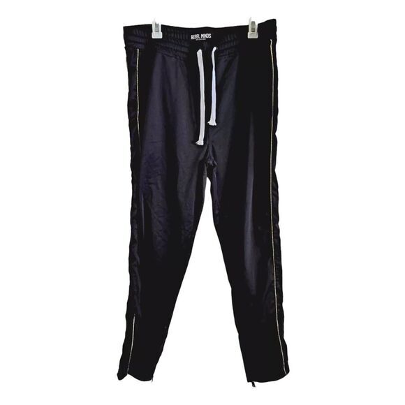 Men's Rebel Minds Black Track Pants Gold‎ Stipe Ankle Zip Size 2xl - Picture 1 of 5